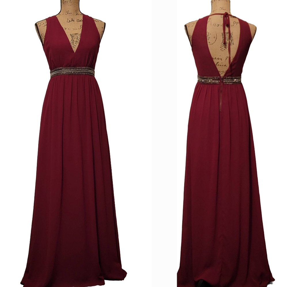 Ya Los Angeles Sheer Embellished Formal Wedding Guest Open Back Maxi Dress